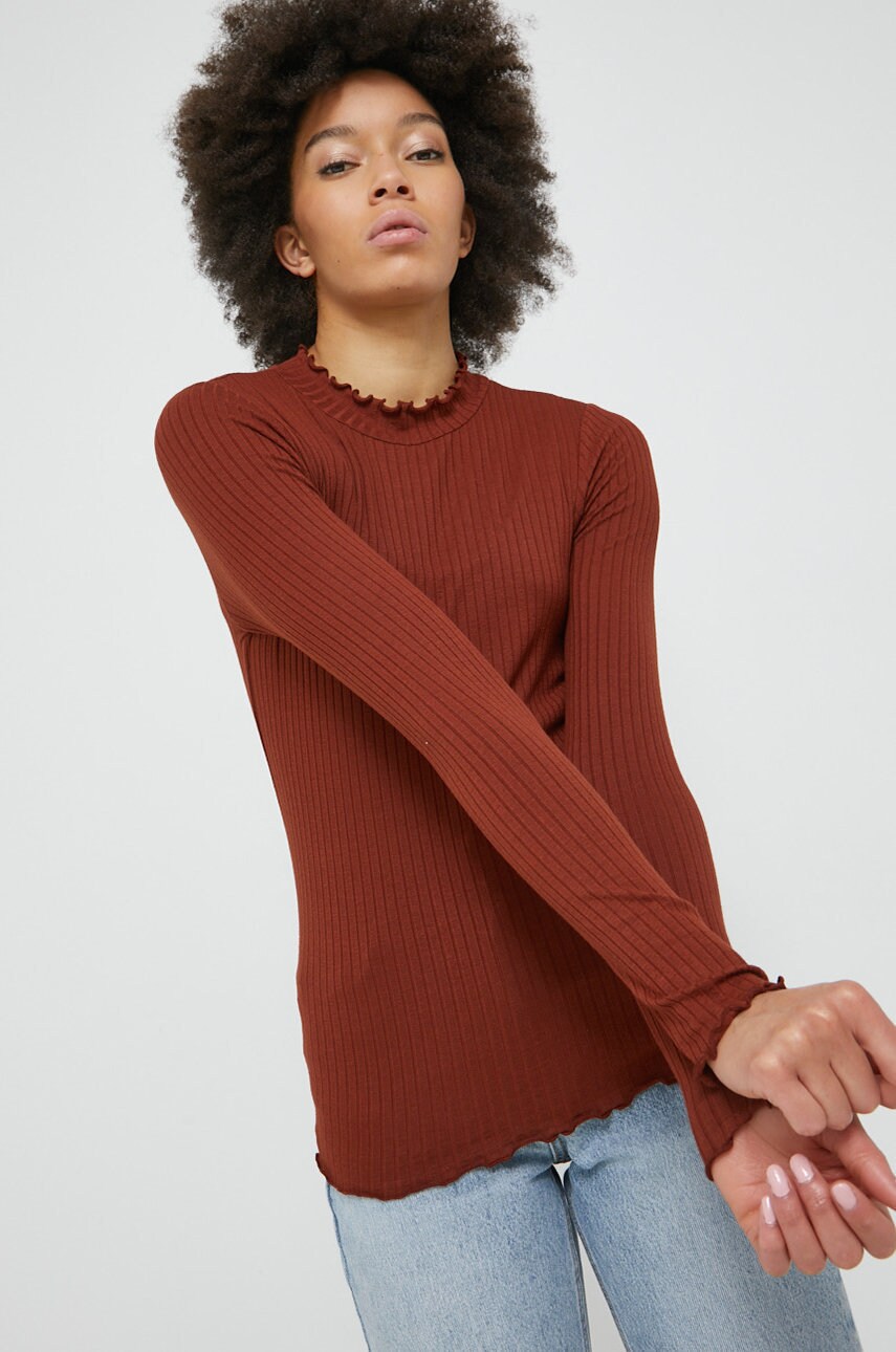Jdy longsleeve femei, culoarea maro, cu turtleneck
