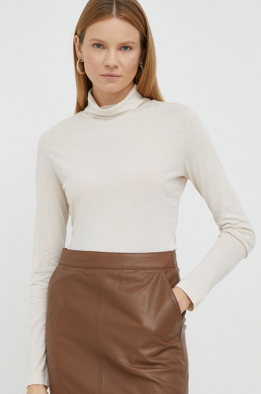 Marc O'Polo longsleeve femei, culoarea bej, cu guler