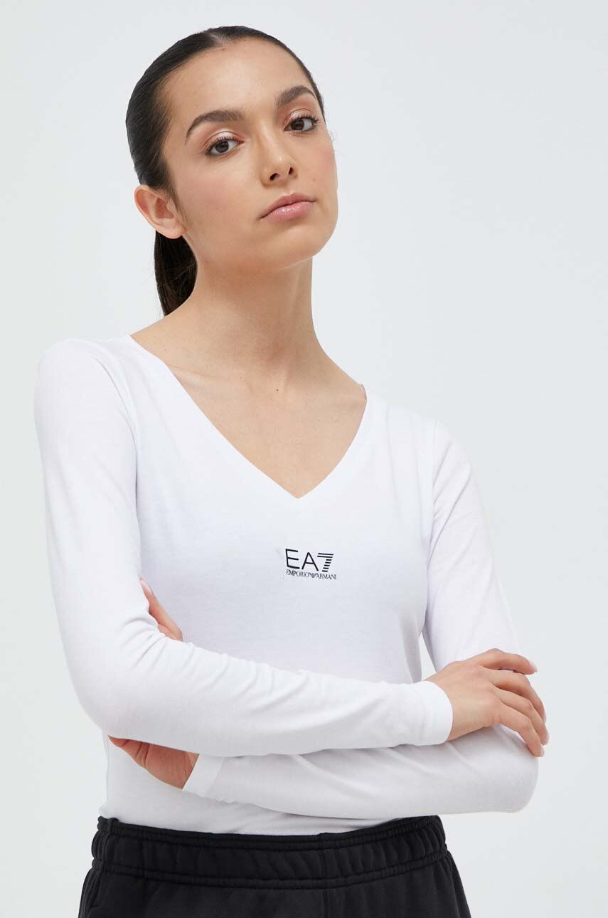 EA7 Emporio Armani longsleeve femei, culoarea alb