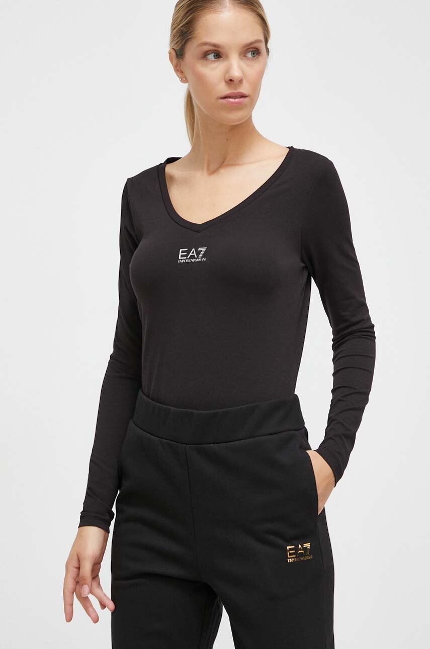 Ea7 Emporio Armani Longsleeve Femei, Culoarea Negru