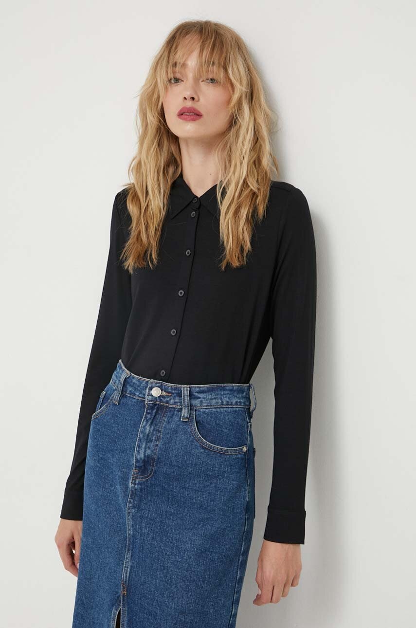 Marc O'Polo camasa femei, culoarea negru, cu guler clasic, regular Marc O'Polo camasa femei, culoarea negru, cu guler clasic, regular