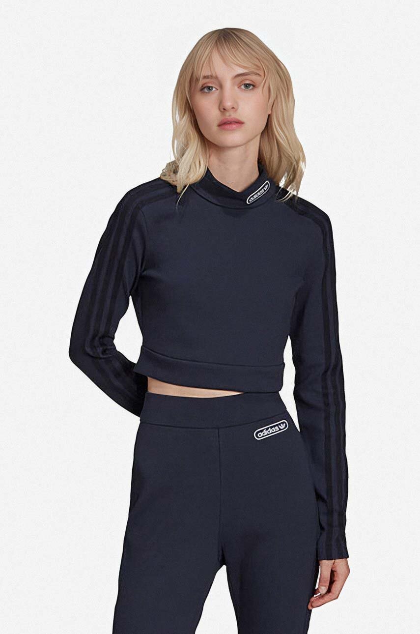 

Блуза с дълги ръкави adidas Cropped LS HN в тъмносиньо с ниско поло, Тъмносин