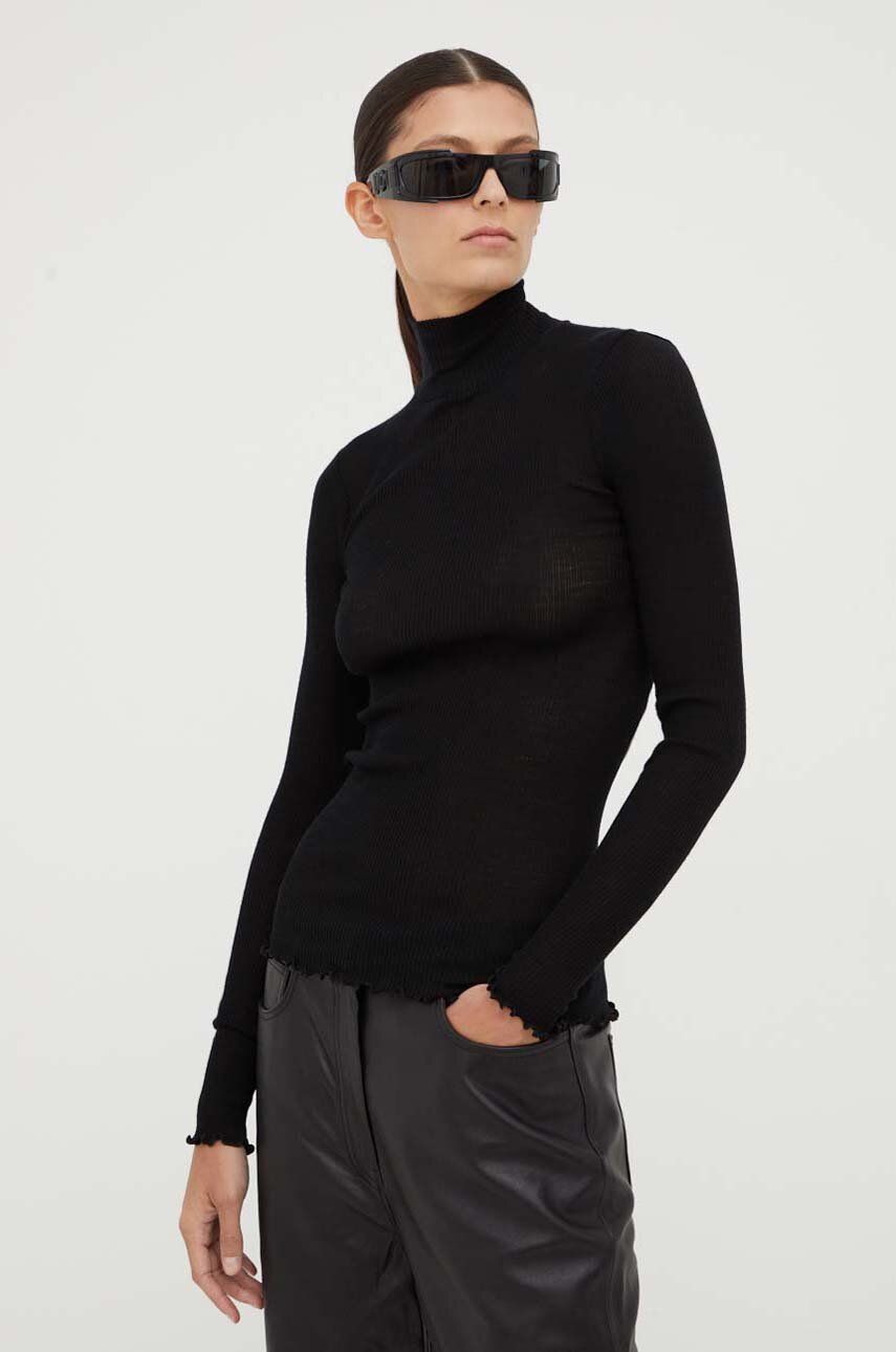 Samsoe Samsoe pulover de lana femei, culoarea negru, light, cu guler