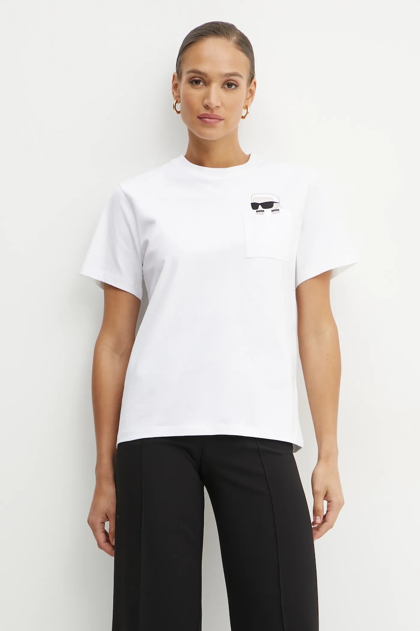 Karl Lagerfeld tricou din bumbac femei, culoarea alb, A1W17100 Karl Lagerfeld tricou din bumbac femei, culoarea alb, A1W17100