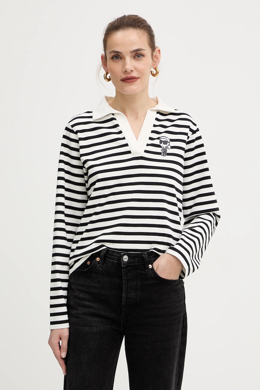 Karl Lagerfeld longsleeve din bumbac culoarea negru, A4W17081