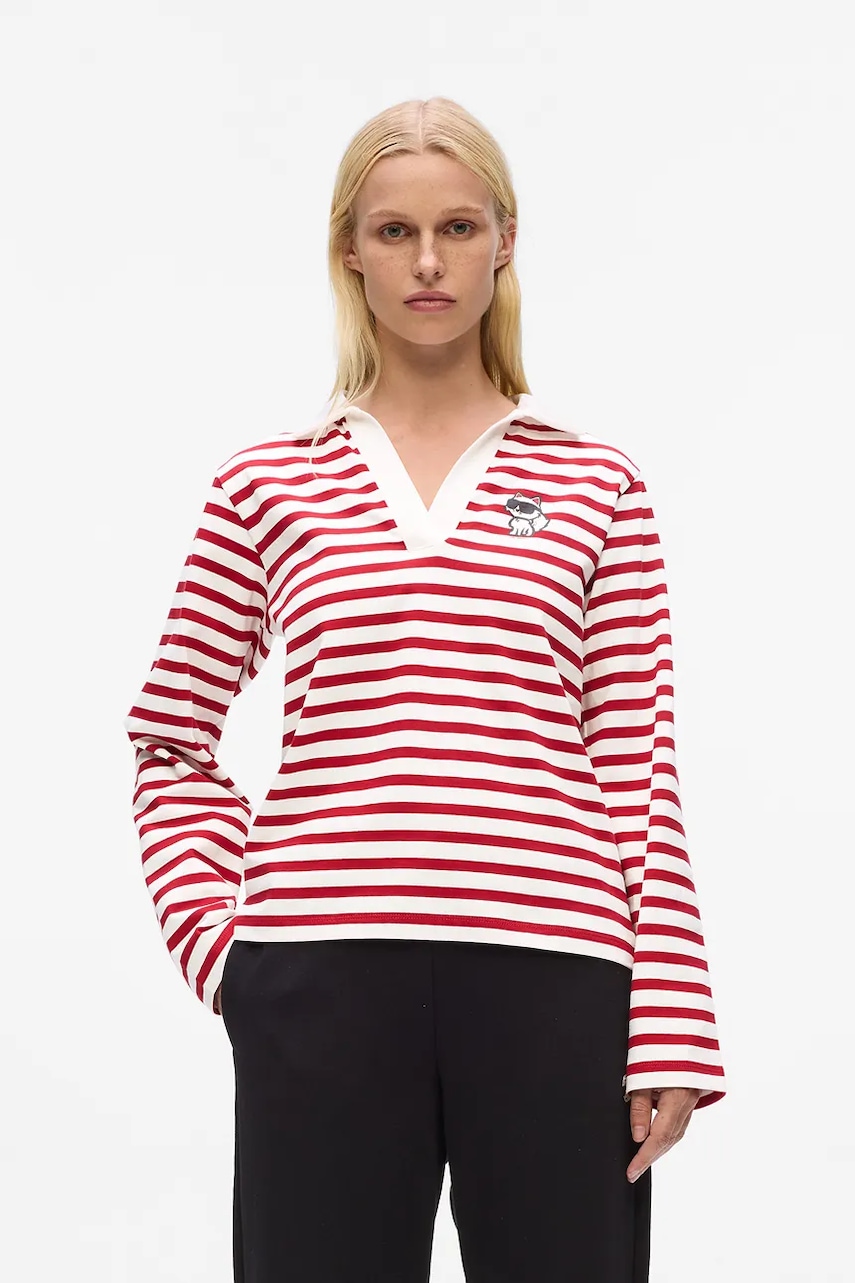 Karl Lagerfeld longsleeve din bumbac culoarea roșu, A4W17081
