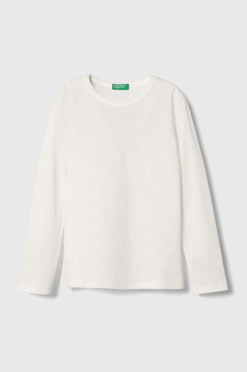 

Дитячий бавовняний лонгслів United Colors of Benetton колір бежевий однотонний