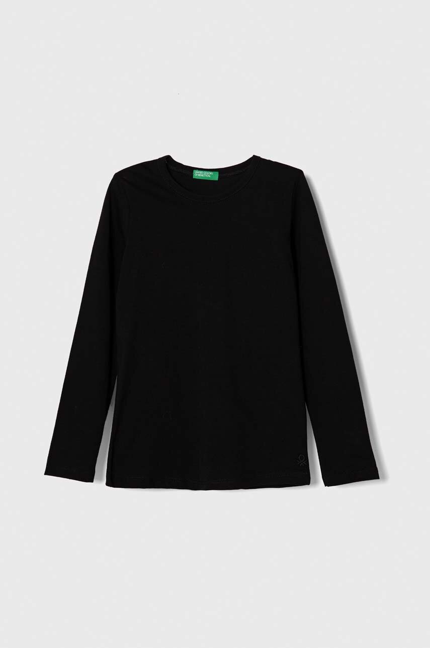 

Дитячий бавовняний лонгслів United Colors of Benetton колір чорний однотонний