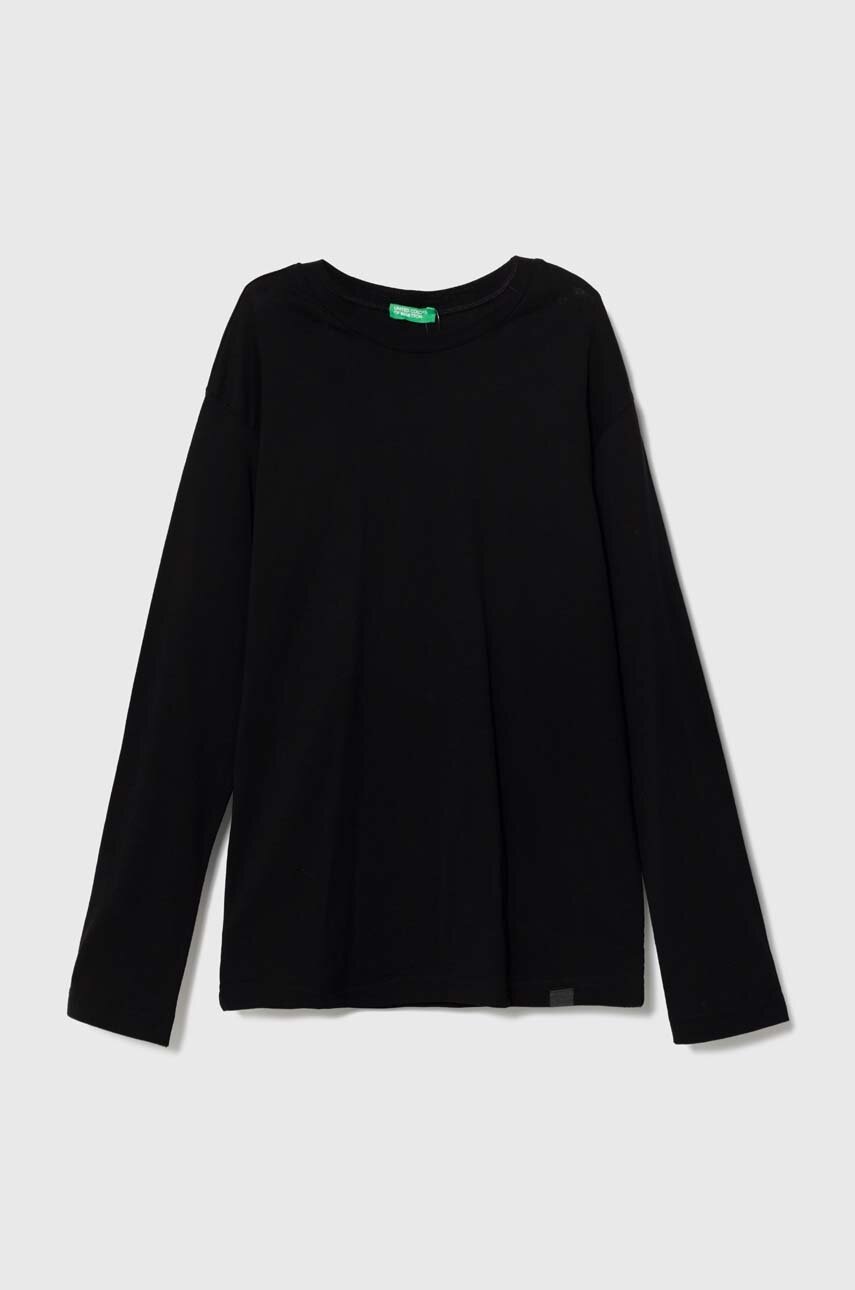 United Colors of Benetton longsleeve din bumbac pentru copii culoarea negru, melanj
