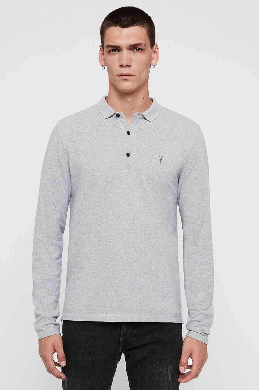 AllSaints - Tričko s dlouhým rukávem Reform Polo - šedá -  100% Bavlna