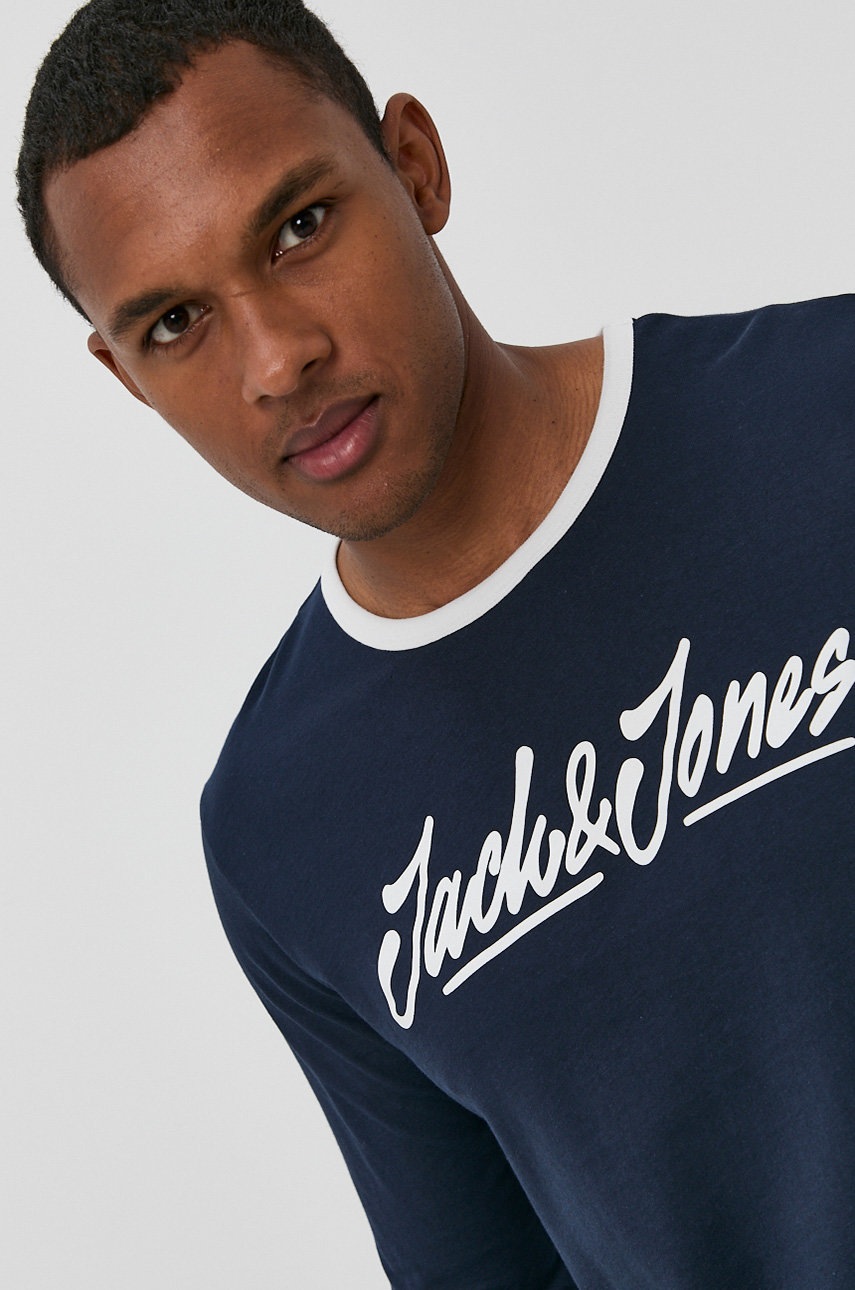 

Jack & Jones - Памучна блуза с дълги ръкави, Тъмносин