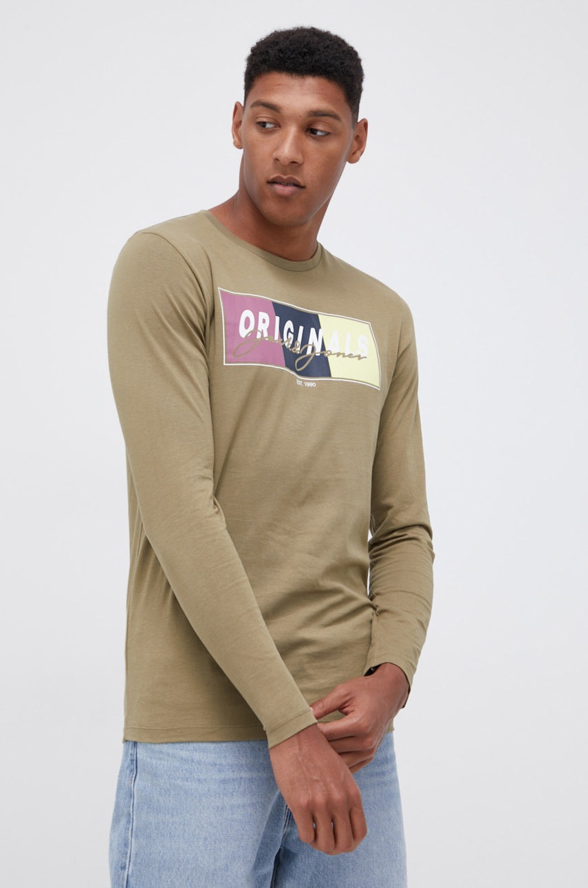 

Блуза с дълги ръкави Jack & Jones мъжка в зелено с принт, Зелен
