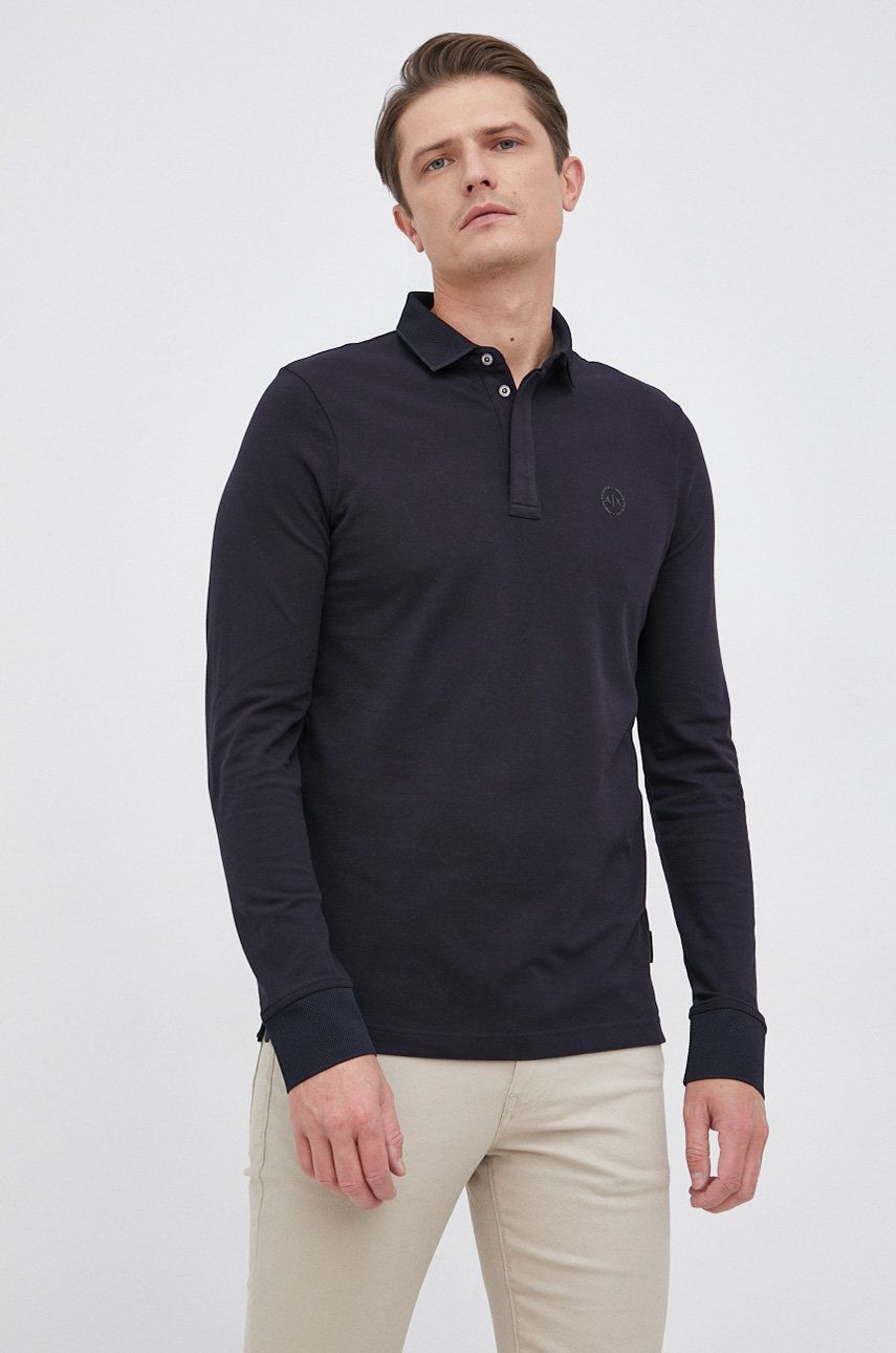 Tričko s dlhým rukávom Armani Exchange pánske, tmavomodrá farba, jednofarebné