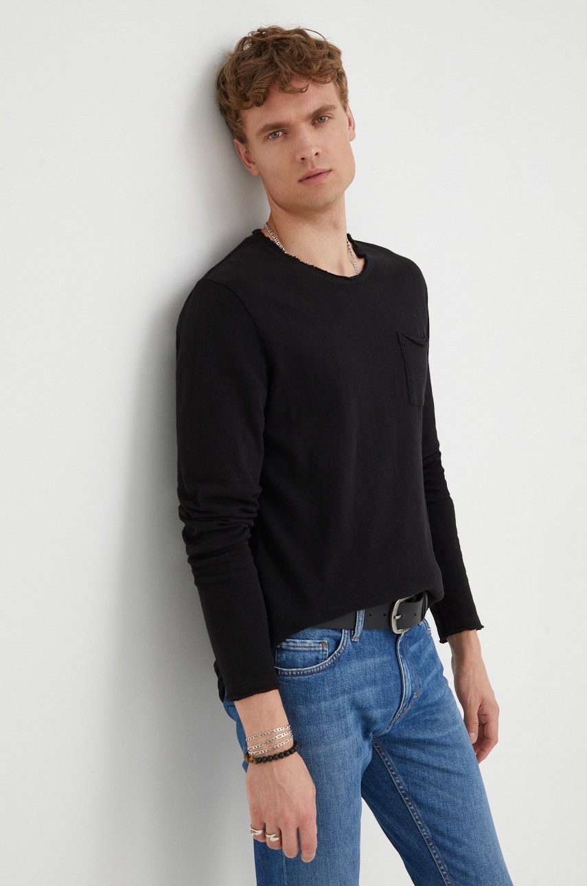 Young poets society longsleeve din bumbac culoarea negru, neted
