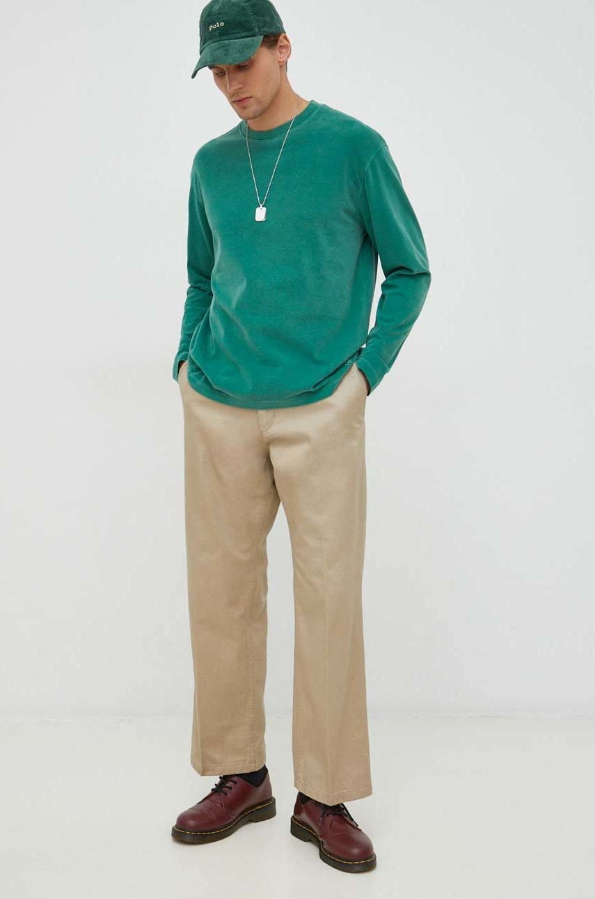 Marc o'polo longsleeve din bumbac culoarea verde, neted