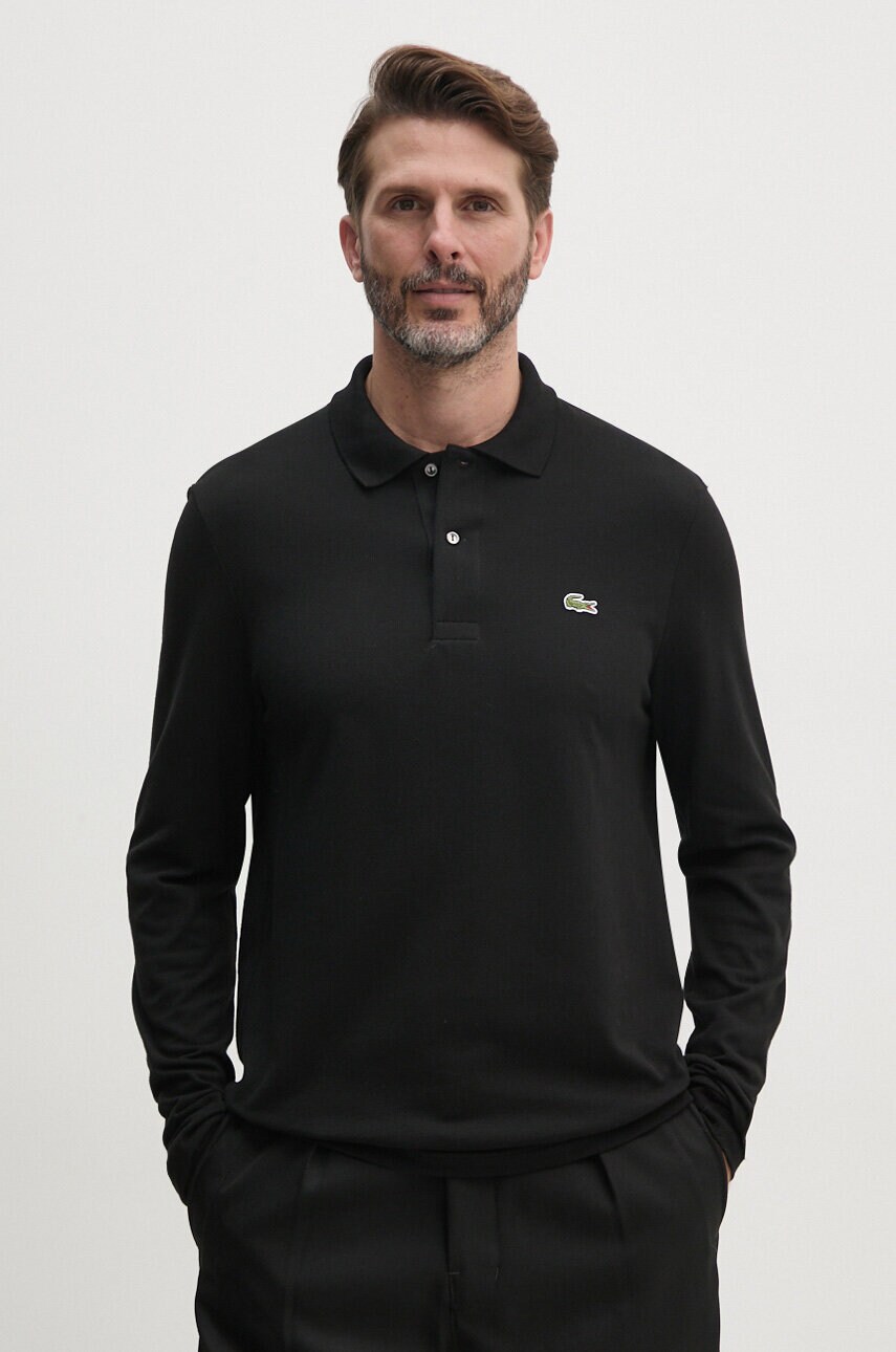Lacoste longsleeve din bumbac L1312 031 culoarea negru, uni L1312.031-031