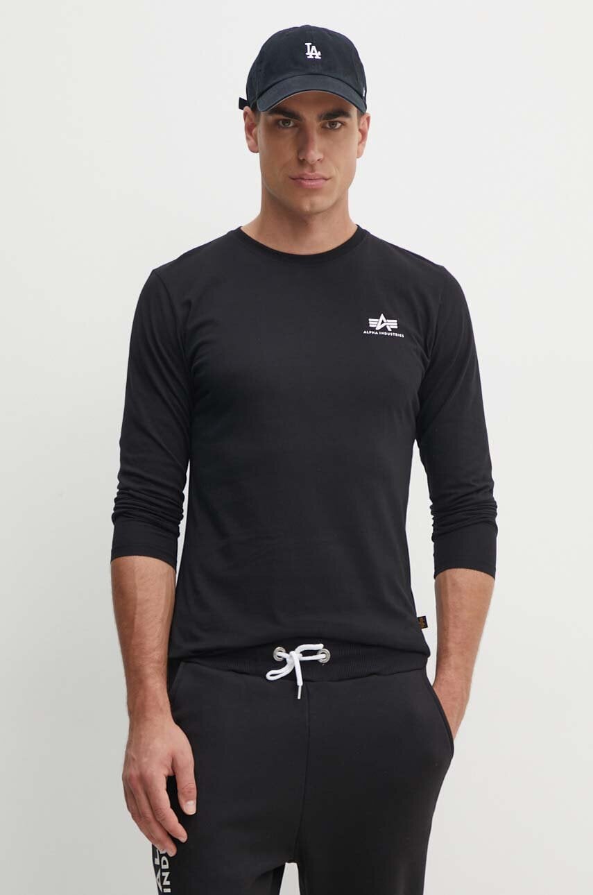 Alpha Industries longsleeve din bumbac Basic LS Small Logo culoarea negru, cu imprimeu 198517.03-black