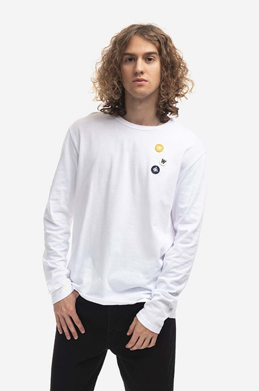 Levně Bavlněné tričko s dlouhým rukávem Wood Wood Mel bílá barva, s aplikací, 10235402.2323.WHITE-WHITE