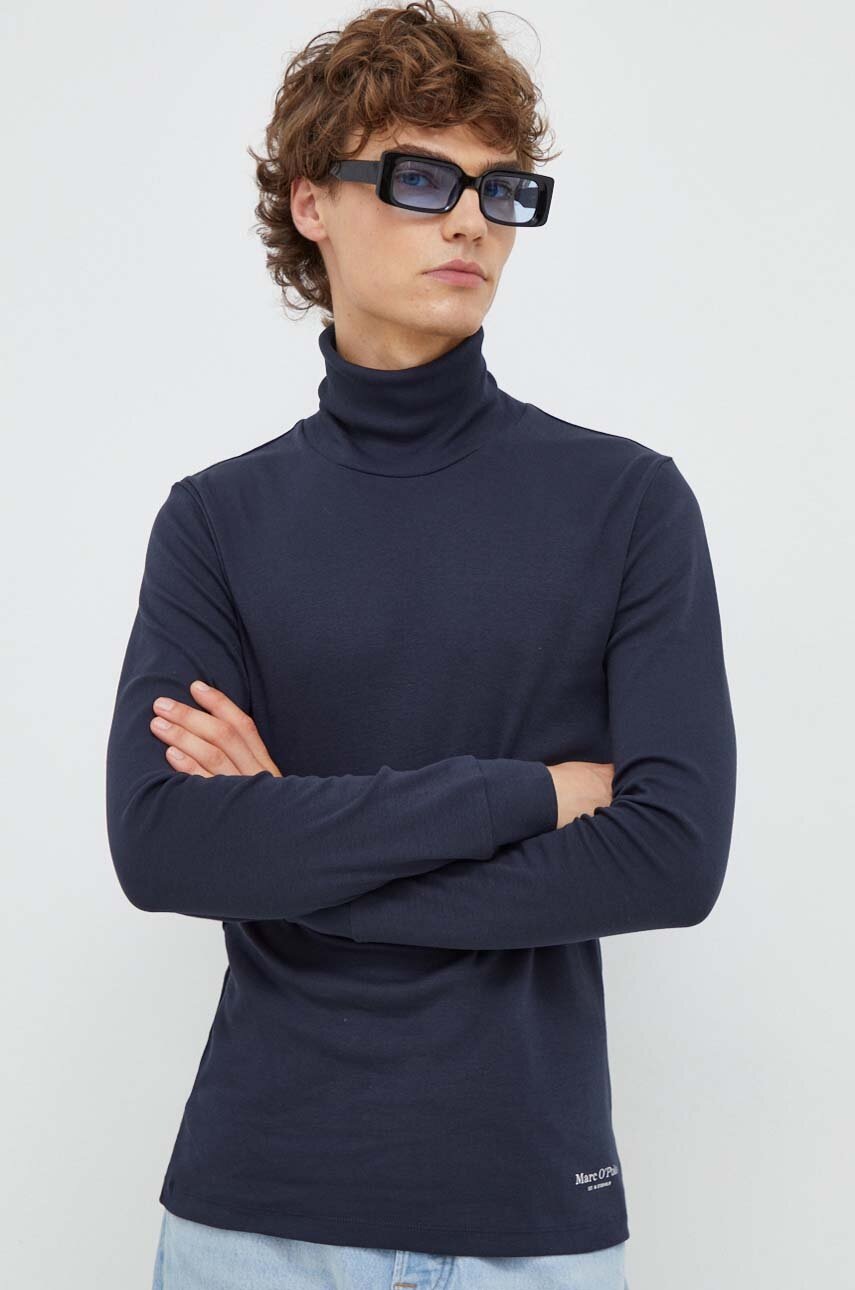 

Хлопковый лонгслив Marc O'Polo цвет синий однотонный