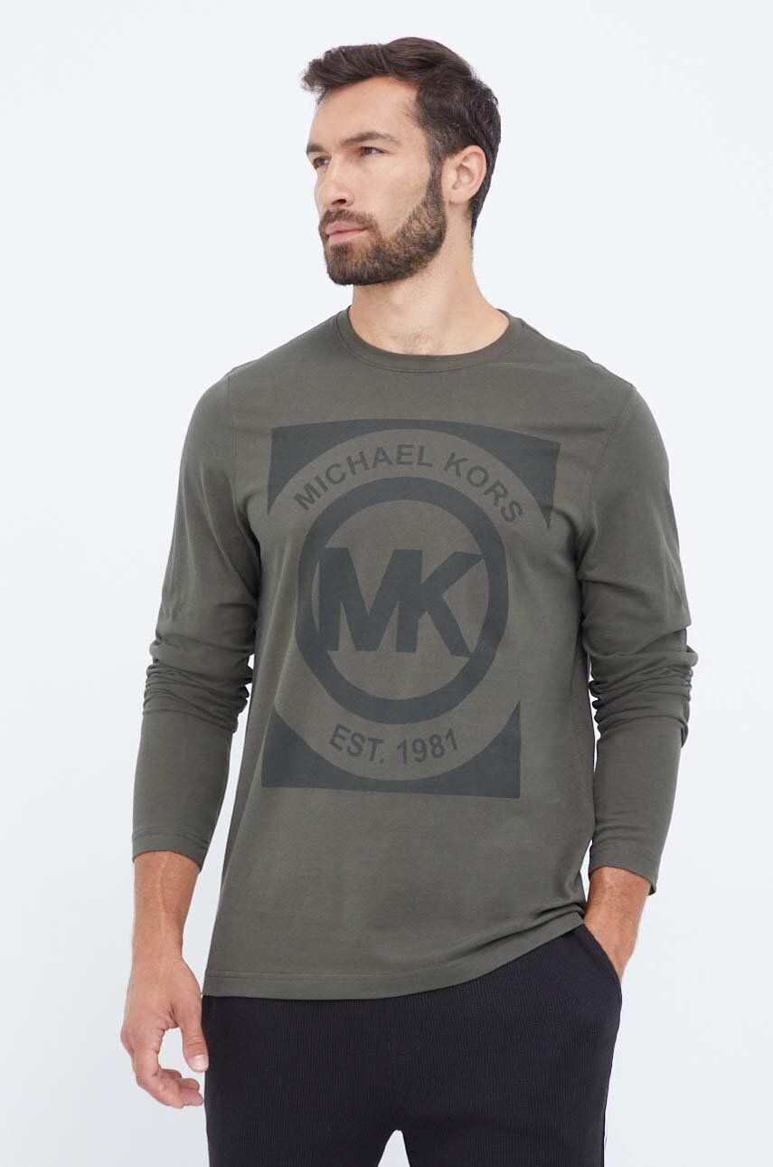 E-shop Bavlněný salonek s dlouhým rukávem Michael Kors zelená barva, s potiskem