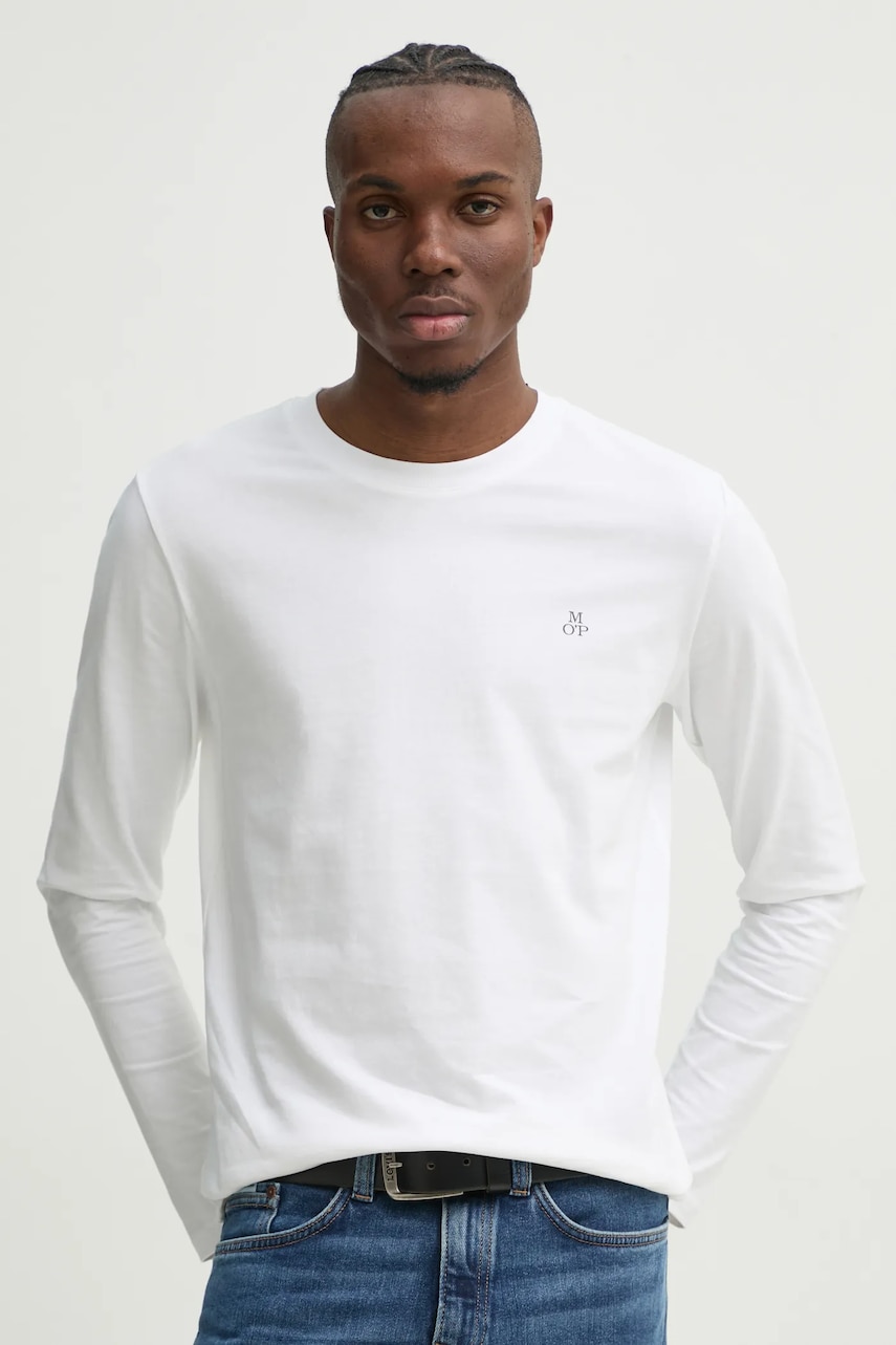 Marc O'Polo longsleeve din bumbac culoarea alb, neted Marc O'Polo longsleeve din bumbac culoarea alb, neted
