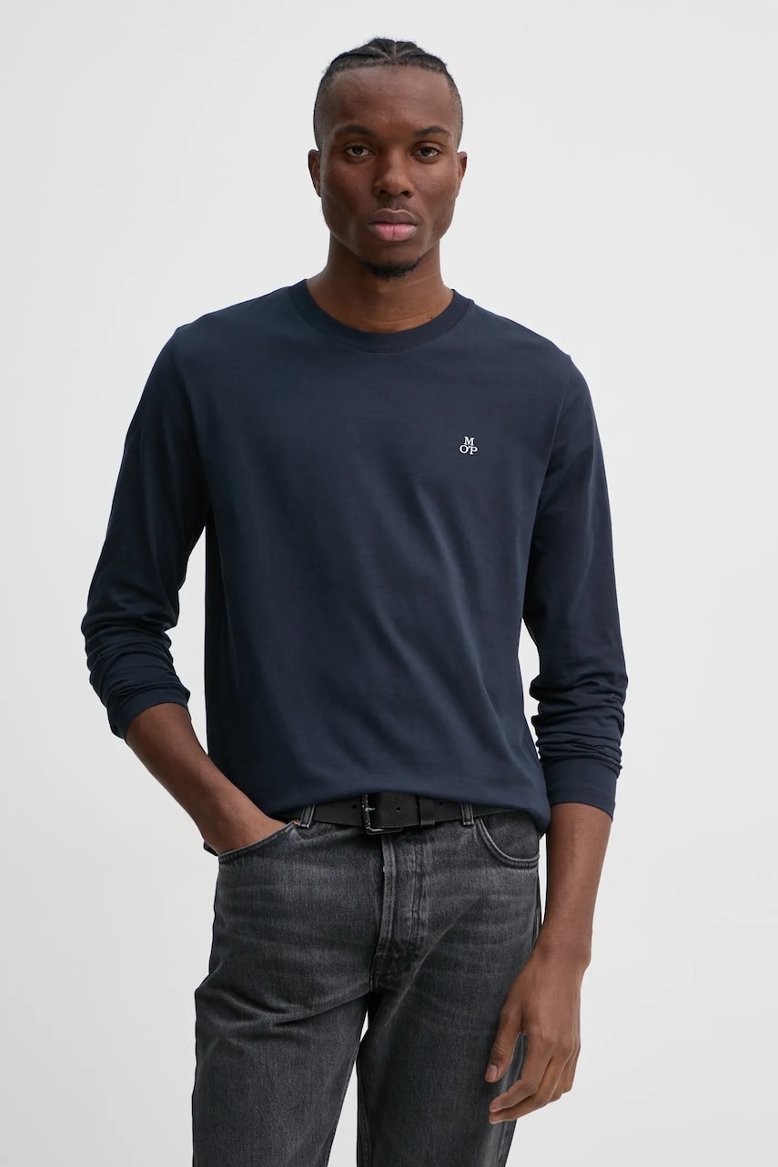 Marc O'Polo longsleeve din bumbac culoarea albastru marin, neted Marc O'Polo longsleeve din bumbac culoarea albastru marin, neted