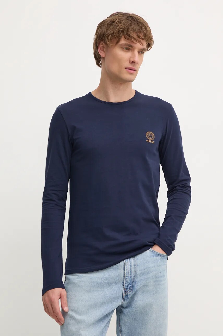 Versace longsleeve barbati, culoarea albastru marin, cu imprimeu