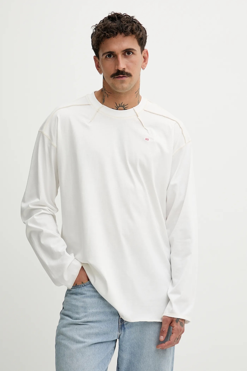 Diesel longsleeve din bumbac T-CRAHOR-BOXT-LS-T1 culoarea alb, uni, A19464.0NIAX