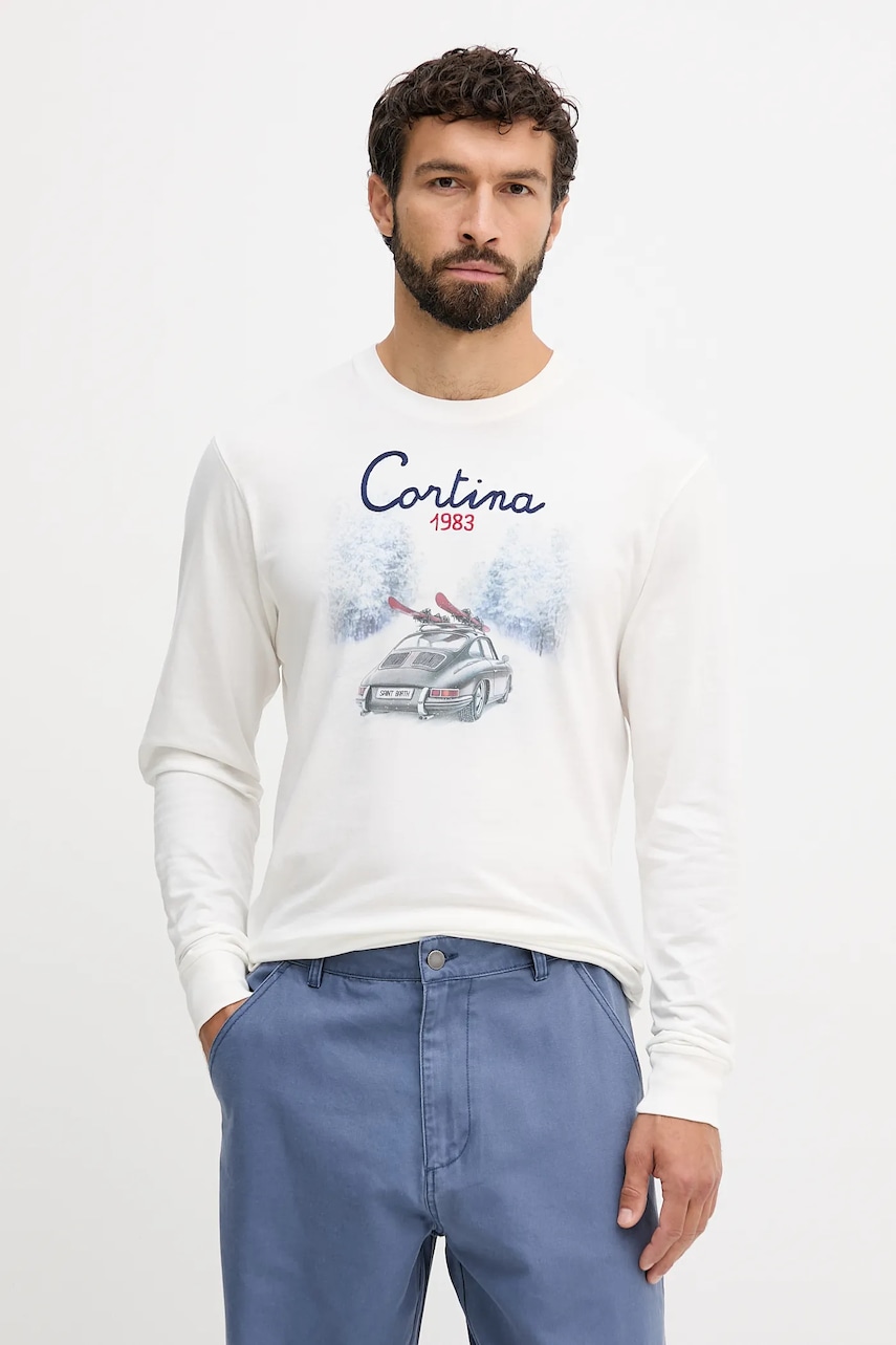 MC2 Saint Barth longsleeve din bumbac culoarea bej, cu imprimeu, LUT0006