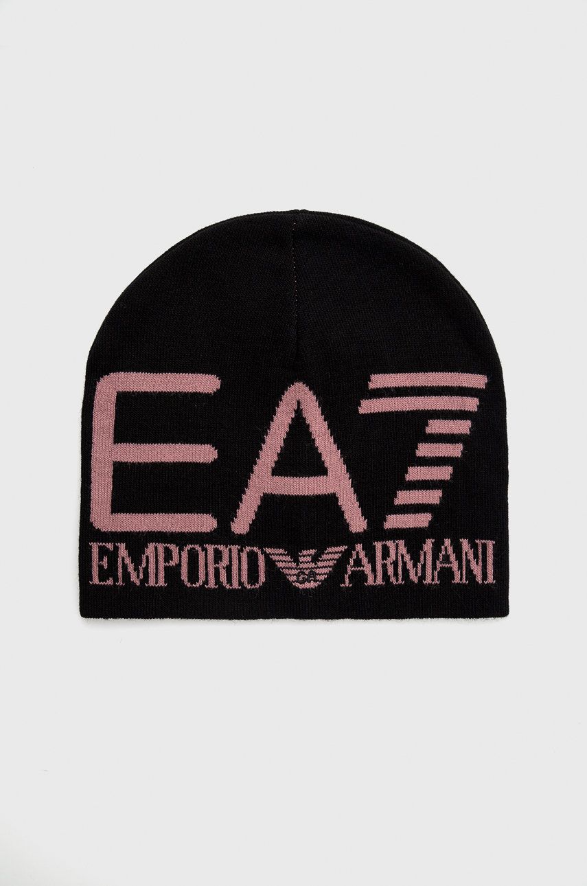 Čepice EA7 Emporio Armani černá barva, z tenké pleteniny - černá -  100% Akryl