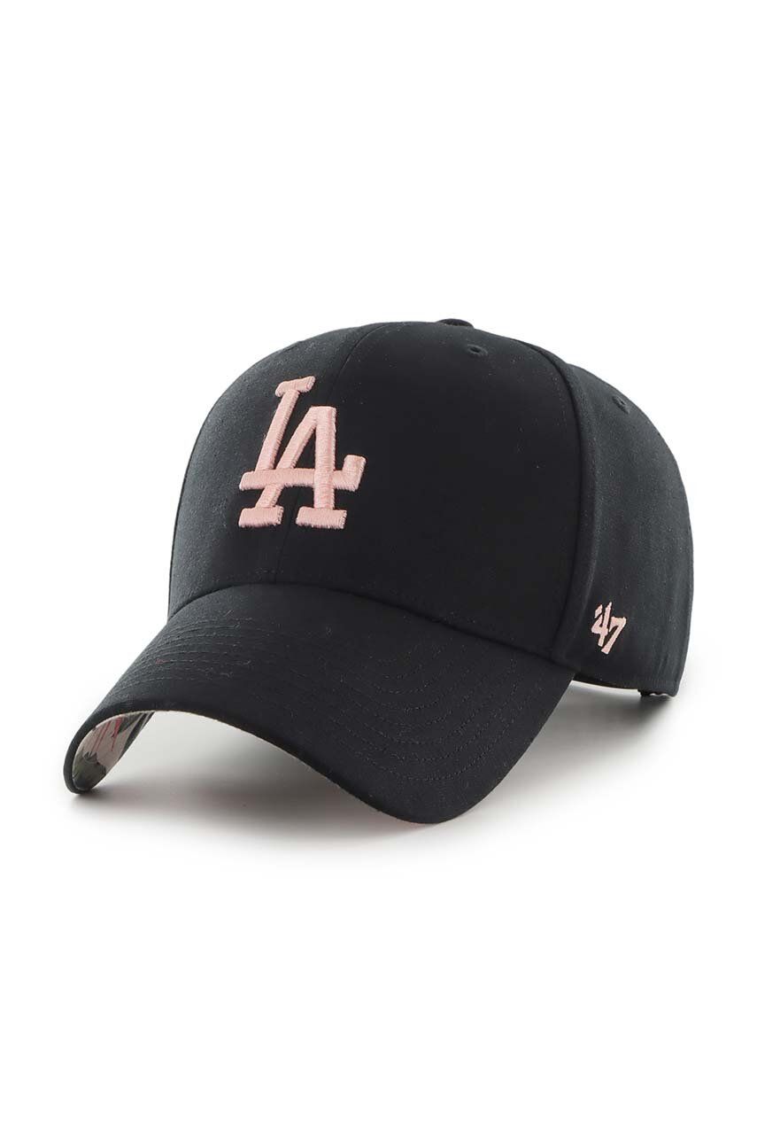 Bavlněná baseballová čepice 47brand MLB Los Angeles Dodgers černá barva, s aplikací - černá -  