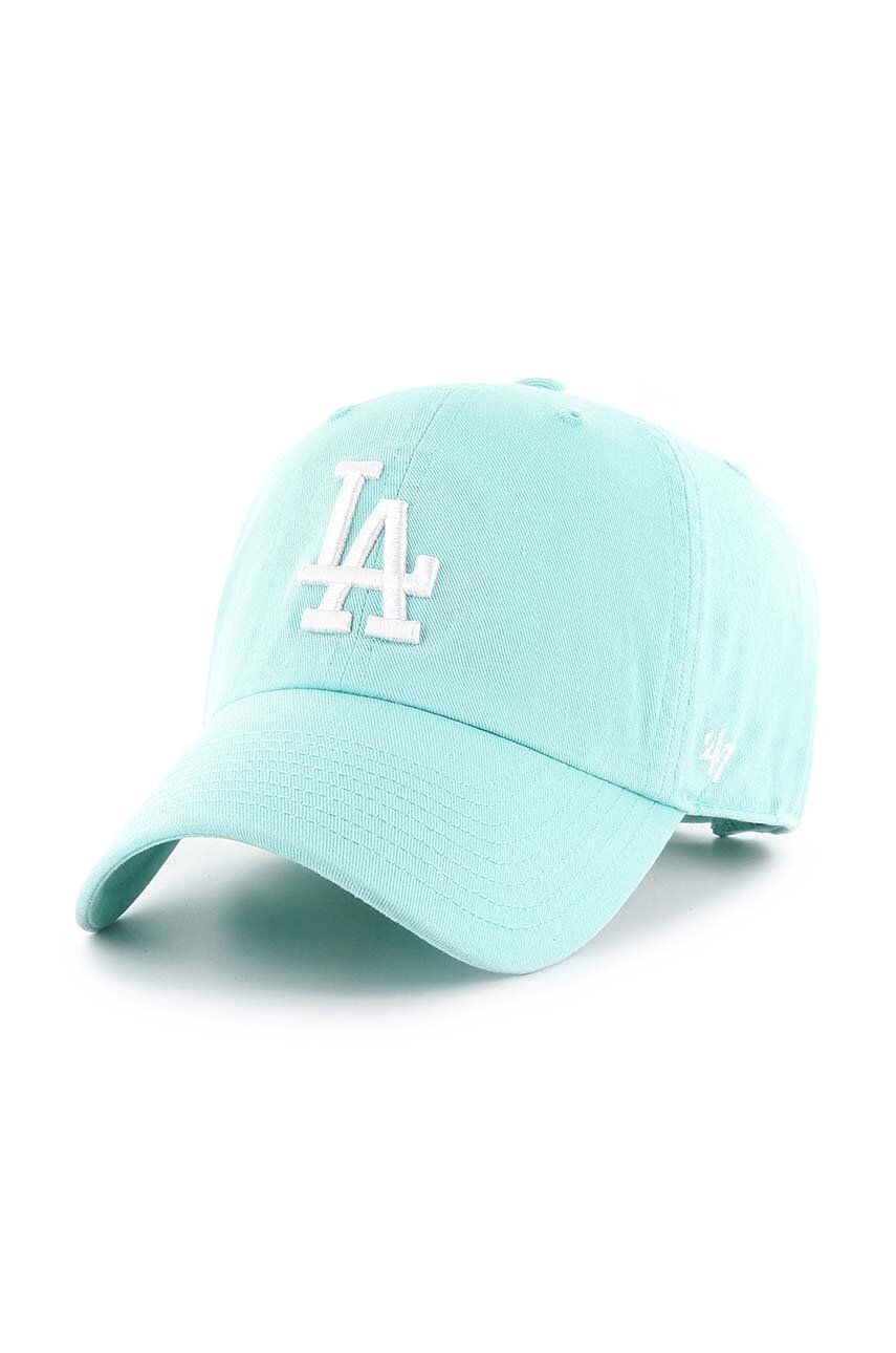 Bavlněná baseballová čepice 47brand MLB Los Angeles Dodgers tyrkysová barva, s aplikací - tyrkysová 