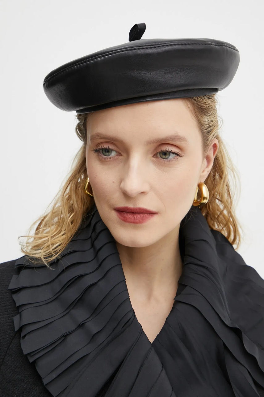 Δερμάτινος μπερές Ruslan Baginskiy χρώμα: μαύρο, BRT033-L-PT φωτογραφία