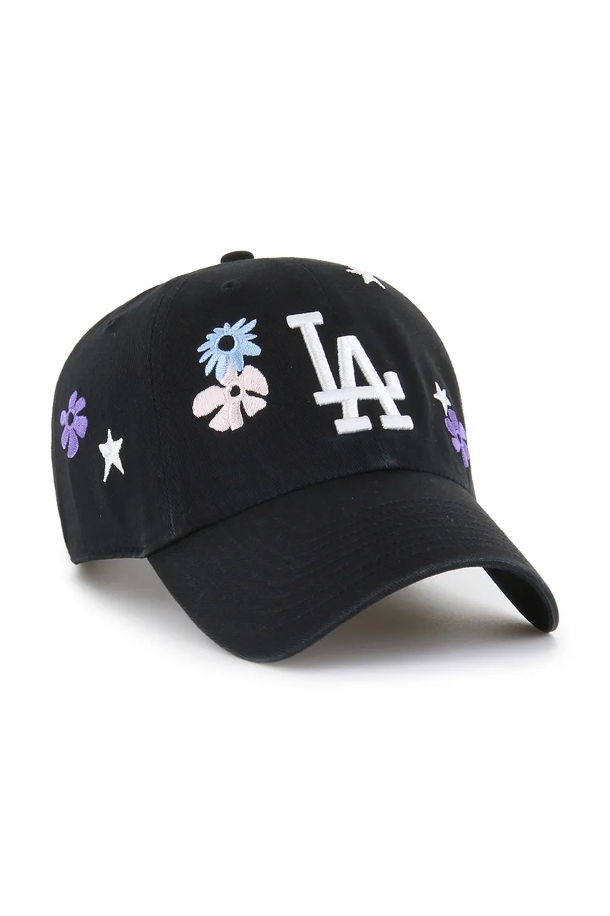 Хлопковая кепка 47 brand MLB Los Angeles Dodgers цвет чёрный с аппликацией B-FLRAC12GWS-BK Хлопковая кепка 47 brand MLB Los Angeles Dodgers цвет чёрный с аппликацией B-FLRAC12GWS-BK