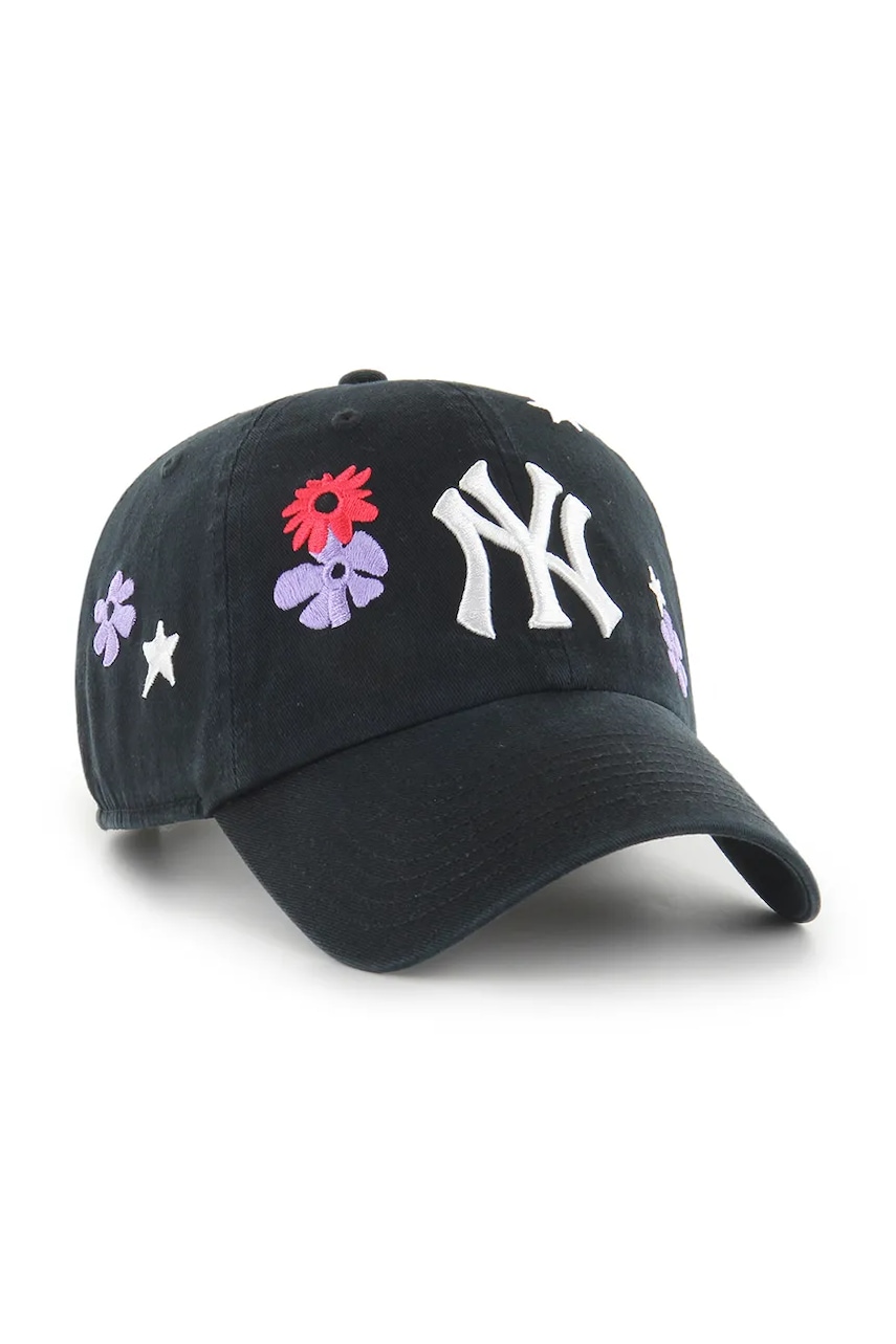 Хлопковая кепка 47 brand MLB New York Yankees цвет чёрный с аппликацией B-FLRAC17GWS-BKA Хлопковая кепка 47 brand MLB New York Yankees цвет чёрный с аппликацией B-FLRAC17GWS-BKA