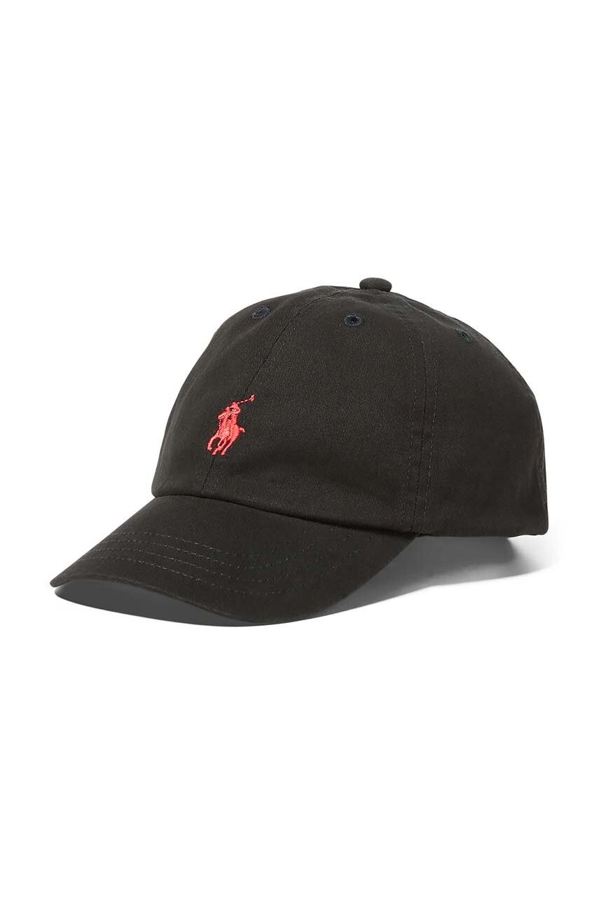 

Дитяча бавовняна кепка Polo Ralph Lauren колір чорний з аплікацією