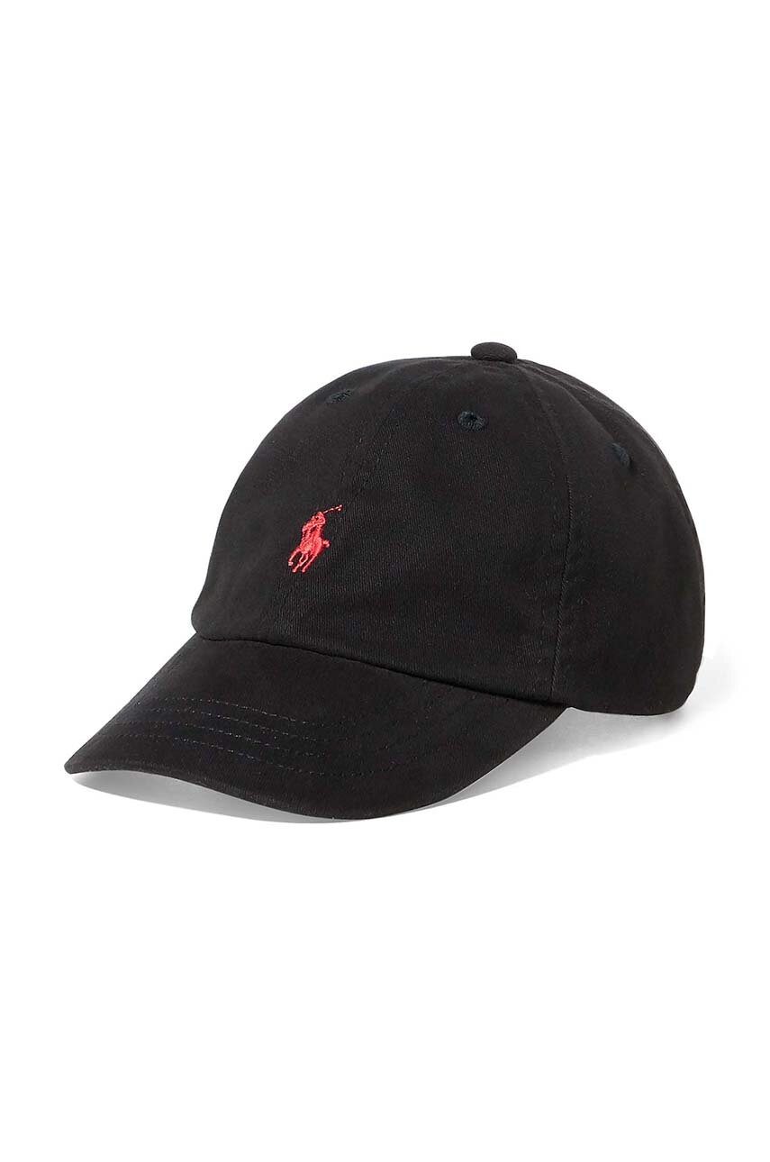 Детская хлопковая кепка Polo Ralph Lauren цвет чёрный с аппликацией Детская хлопковая кепка Polo Ralph Lauren цвет чёрный с аппликацией