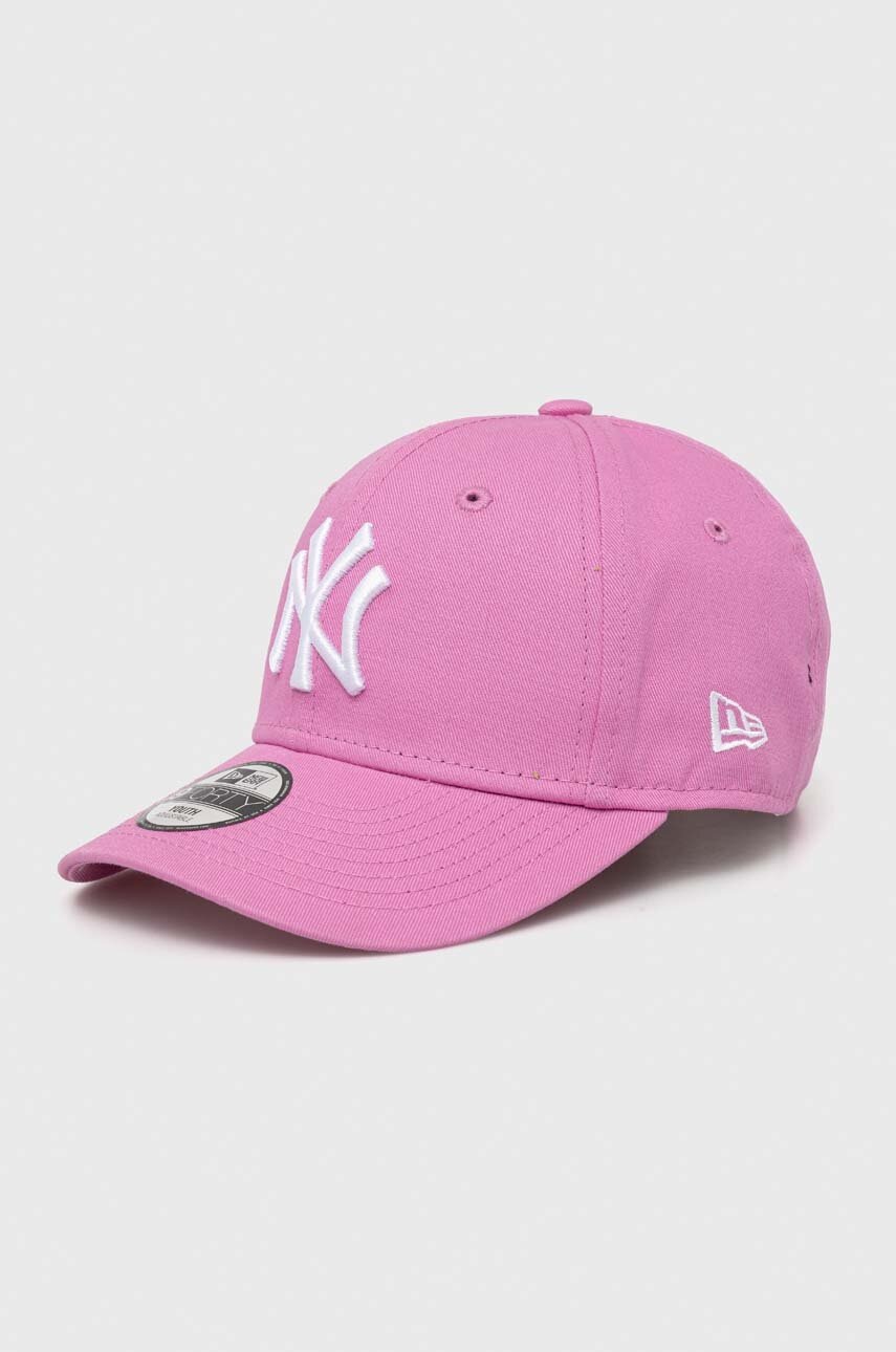 Детская хлопковая Кепка New Era NEW YORK YANKEES цвет розовый с аппликацией