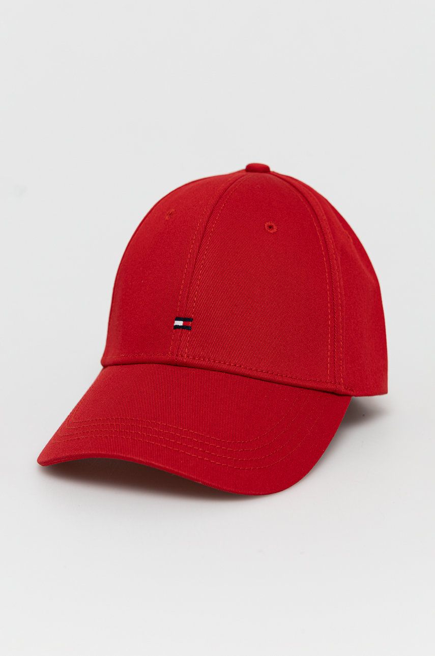 Čepice Tommy Hilfiger červená barva, hladká - červená -  100% Bavlna