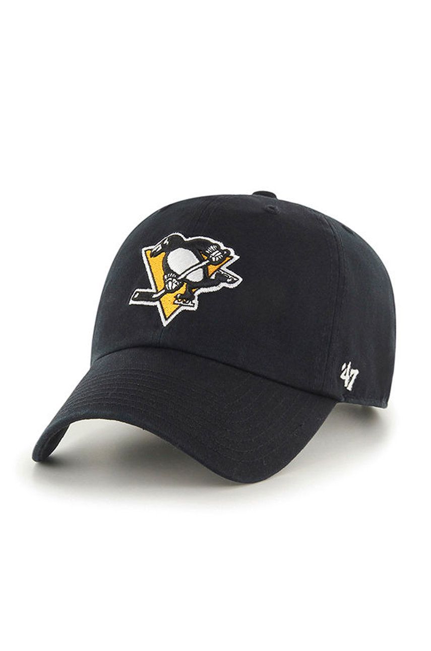 47brand șapcă NHL Pittsburgh Penguins culoarea negru, cu imprimeu