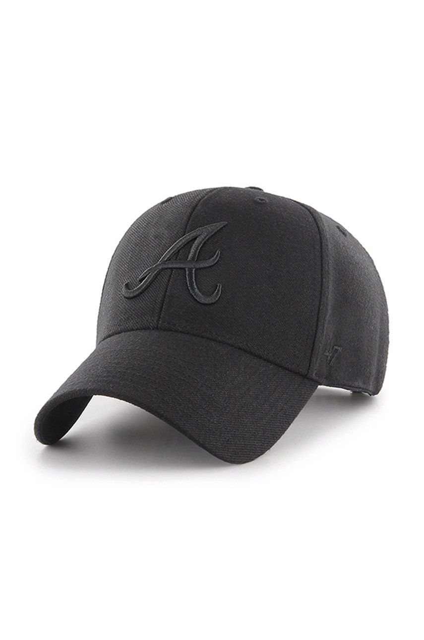 47brand șapcă MLB Atlanta Braves culoarea negru, cu imprimeu