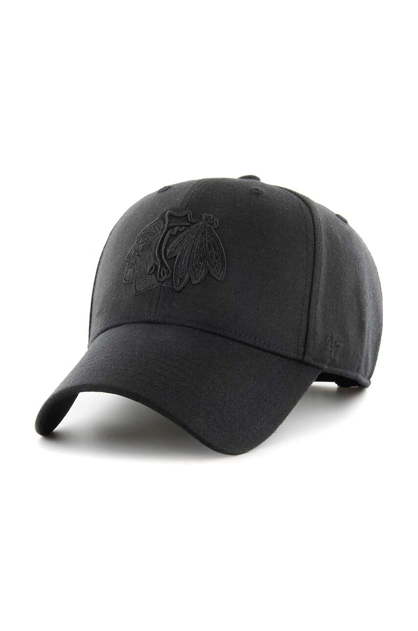47brand șapcă din amestec de lână NHL Chicago Blackhawks culoarea negru, cu imprimeu