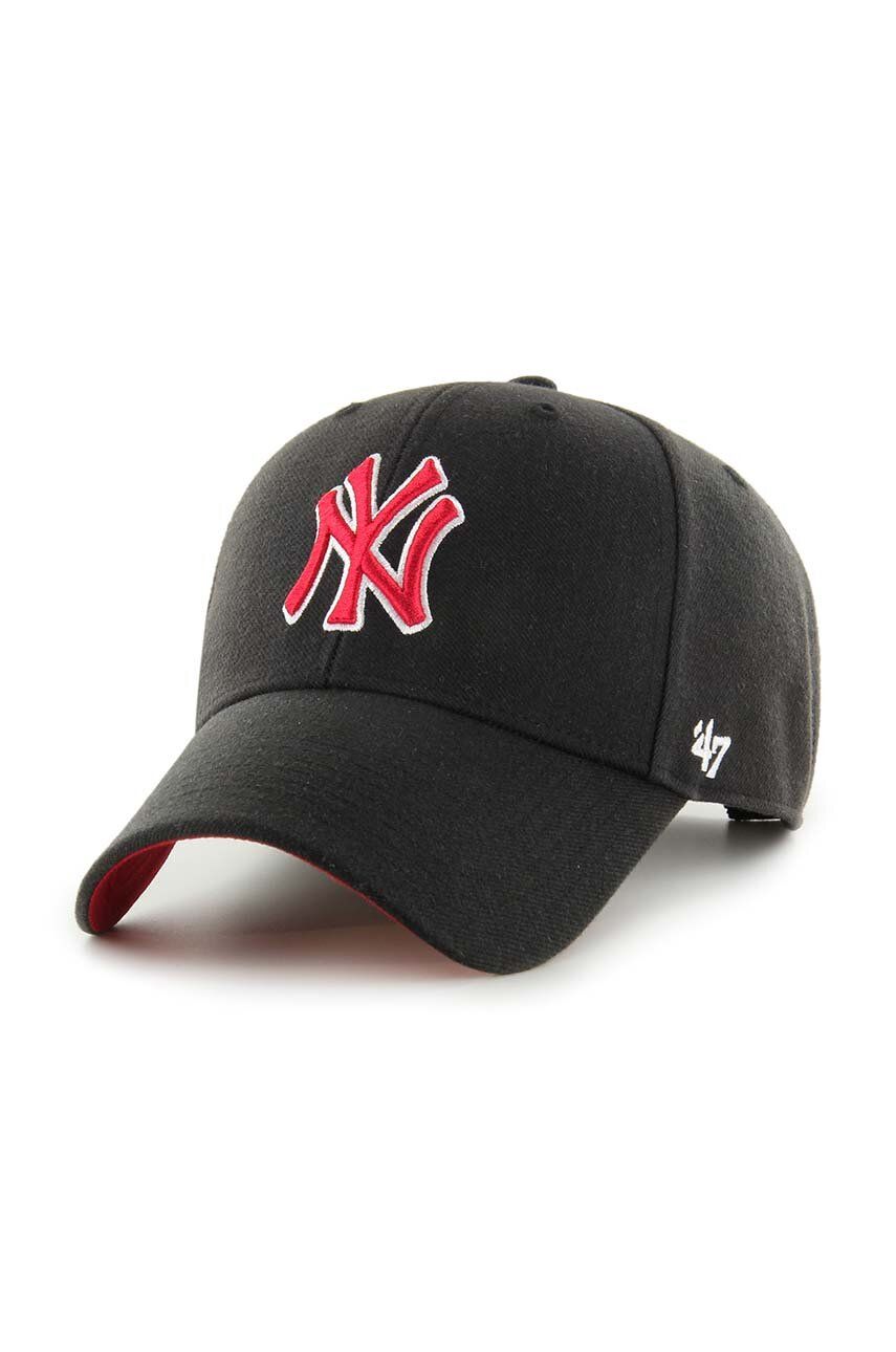 Čepice z vlněné směsi 47brand MLB New York Yankees černá barva, s aplikací