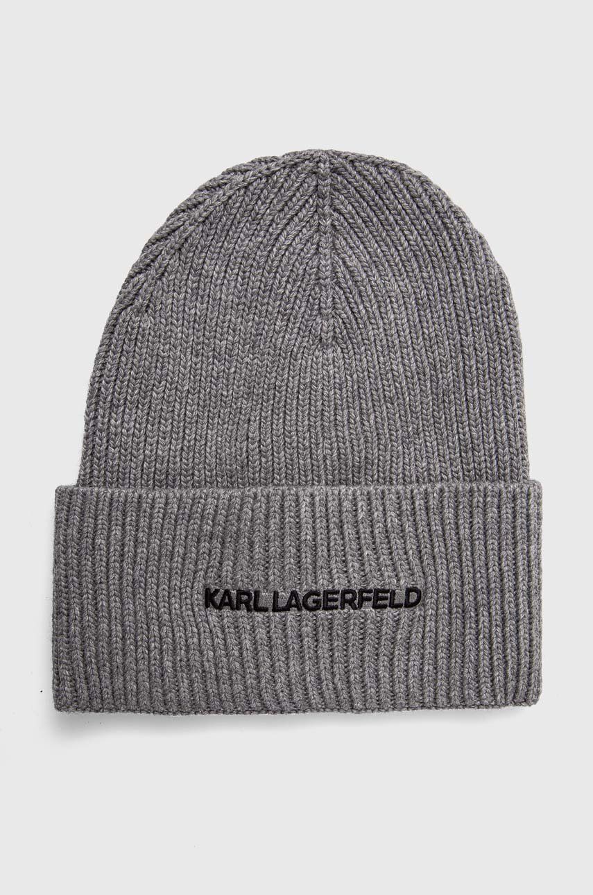 Karl Lagerfeld șapcă din amestec de lână culoarea gri, din tricot gros