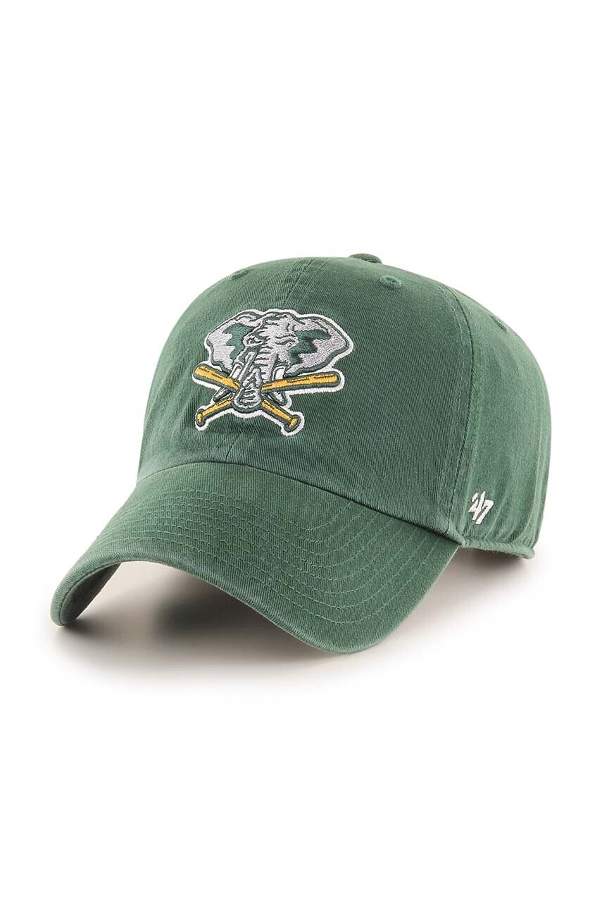 47 brand sapca MLB Oakland Athletics culoarea verde, cu imprimeu, BCPTN-NLRGW18GWS-DG93