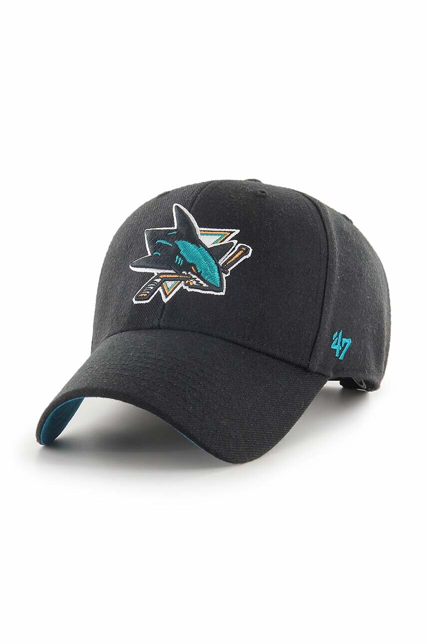 47 brand sapca NHL San Jose Sharks culoarea negru, cu imprimeu, H-BLPMS22WBP-BK