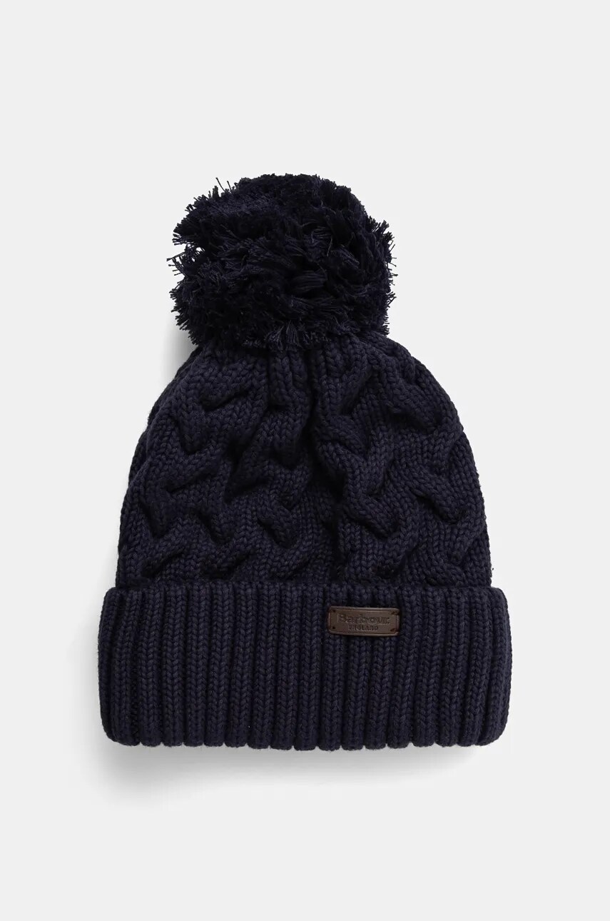 Barbour caciula culoarea albastru marin, din tricot gros, MHA0701