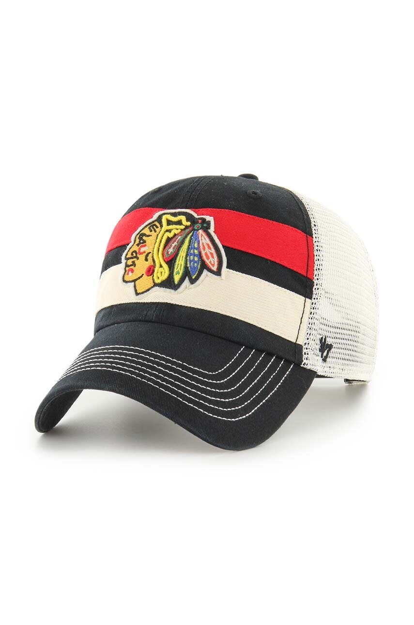 47 brand sapca NHL Chicago Blackhawks culoarea negru, cu imprimeu, H-CLBBN04GWP-BK