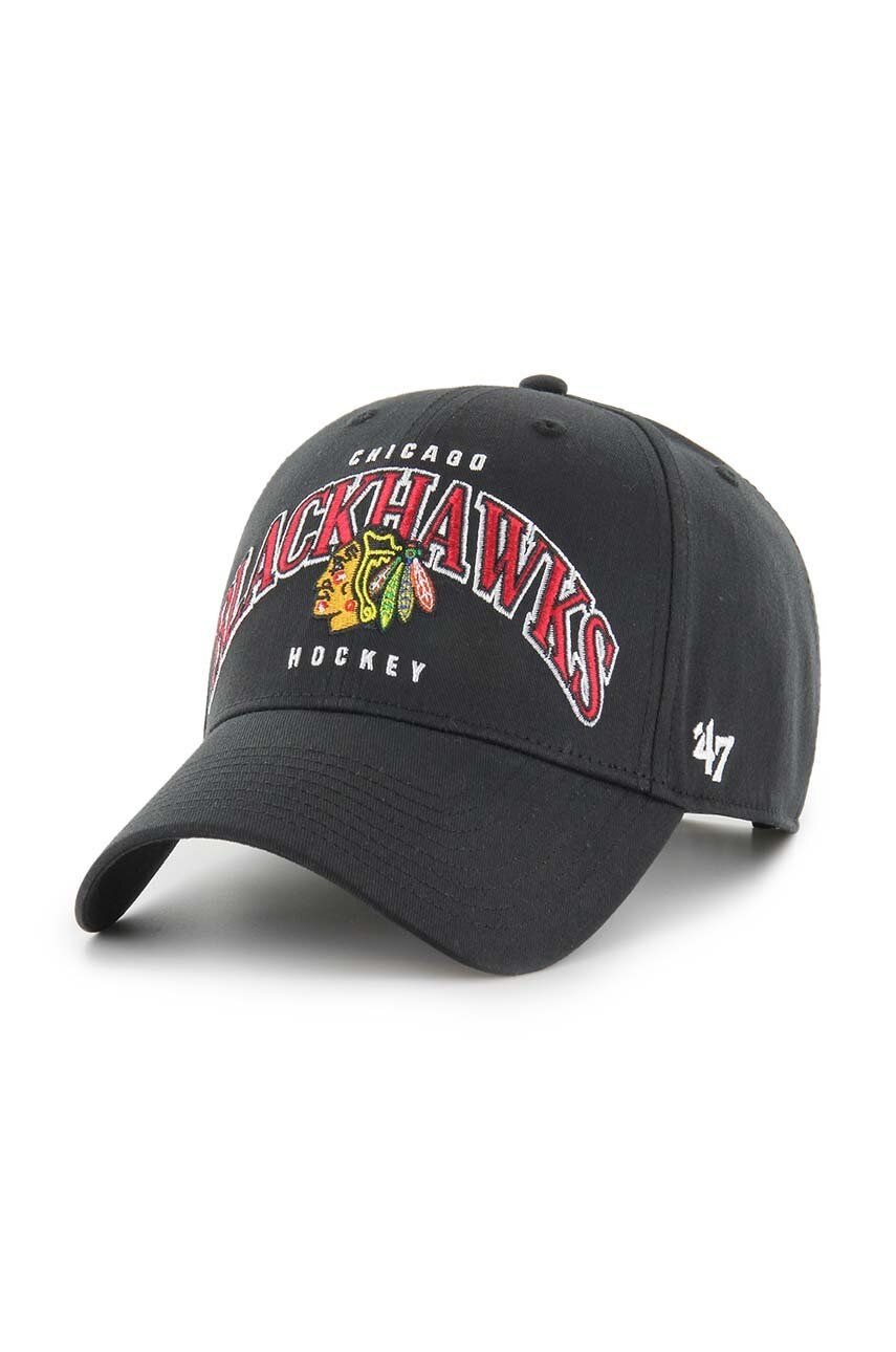 47 brand sapca NHL Chicago Blackhawks culoarea negru, cu imprimeu, H-BRDFL04CTP-BK