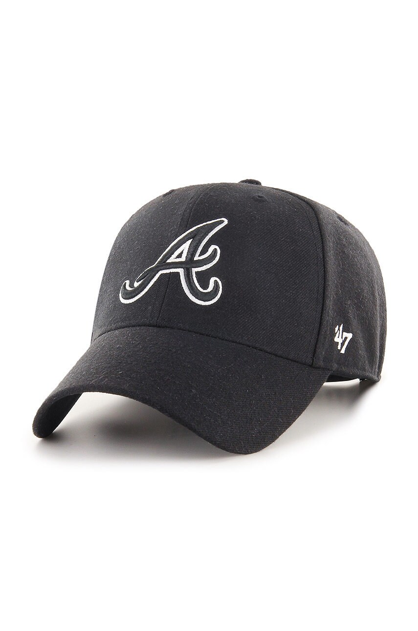 Levně Čepice 47brand MLB Atlanta Braves černá barva, s aplikací, B-MVPSP01WBP-BK